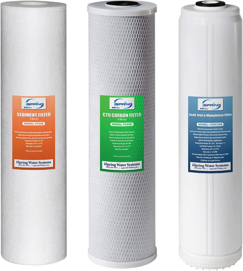3-Stage Whole House Water Filter Set Replacement Pack with Sediment, CTO Carbon Block, and Iron & Manganese Reducing Cartridges Z69775