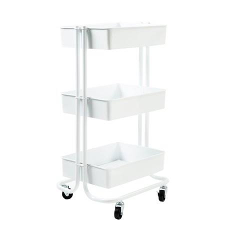 White 3-Tier Rolling Steel Utility Kitchen Cart C592