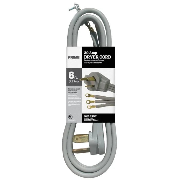 6 Feet 10/3 30 Amp Gray 3-Wire Dryer Cord U86522
