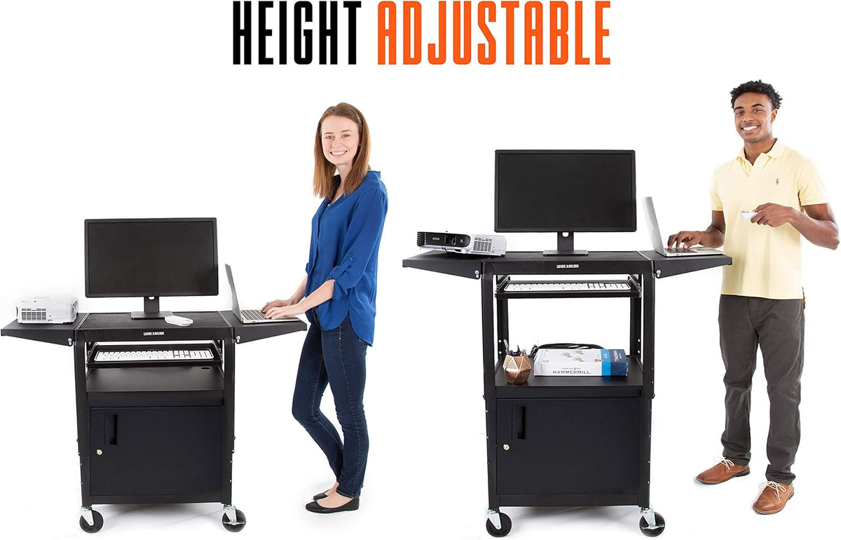 Black Height Adjustable Utility Cart with Locking Cabinet and Drop Leaves C6670