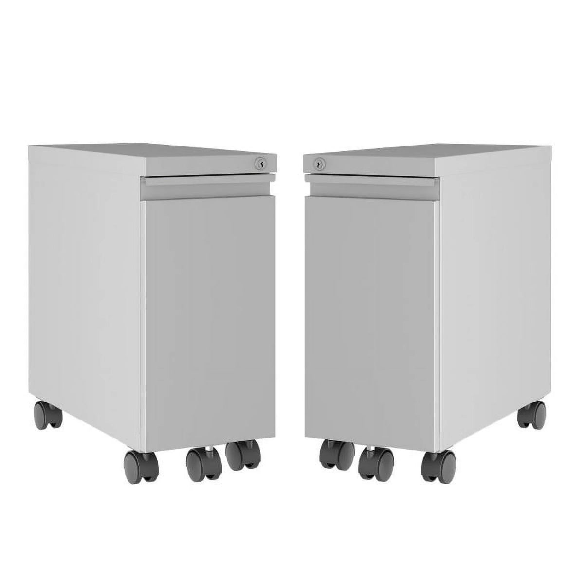 2 Piece Mobile Filing Cabinet Set with 2 Hidden Drawer in Gray G522