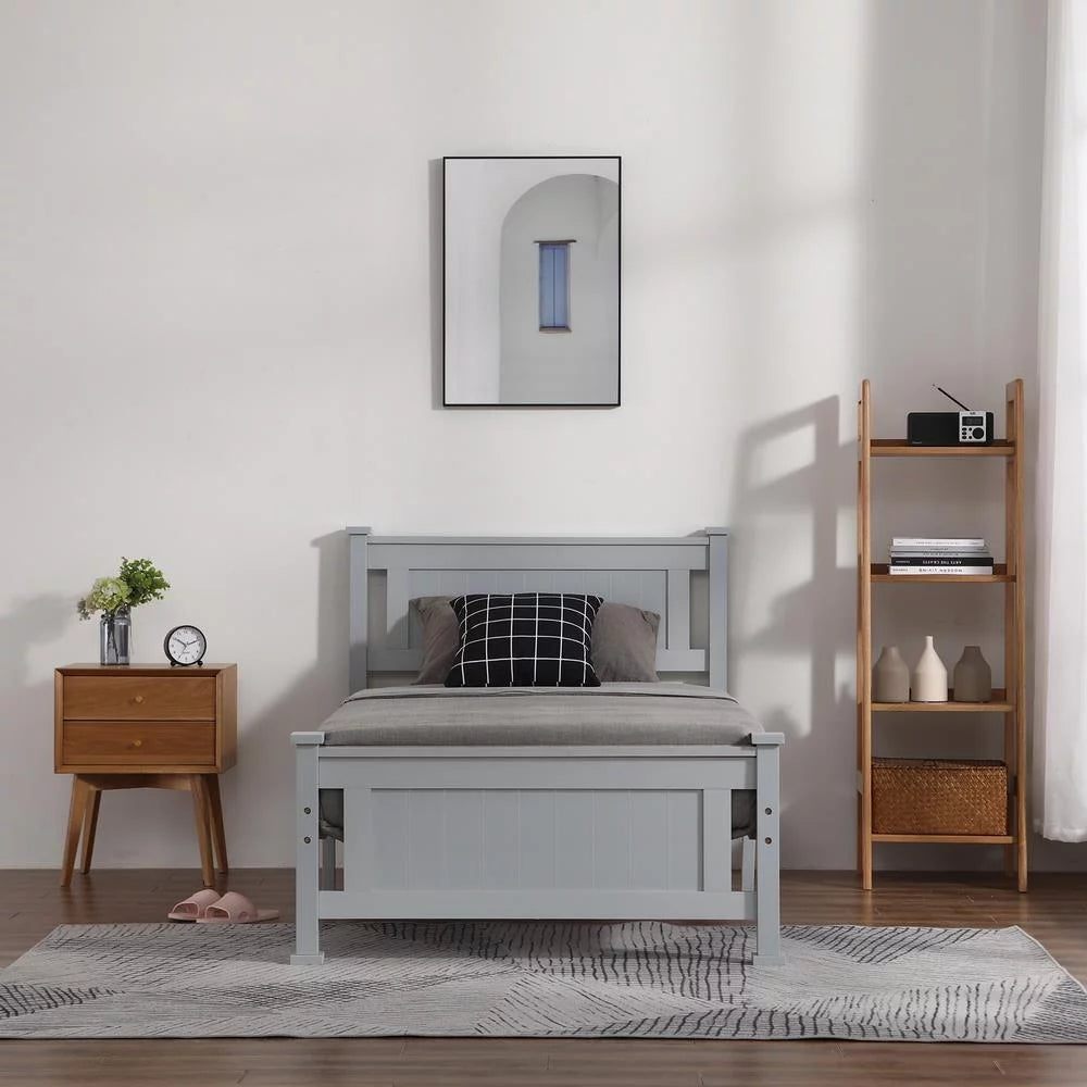Gray Solid Pine Wood Twin Bed Frame with Headboard A1420