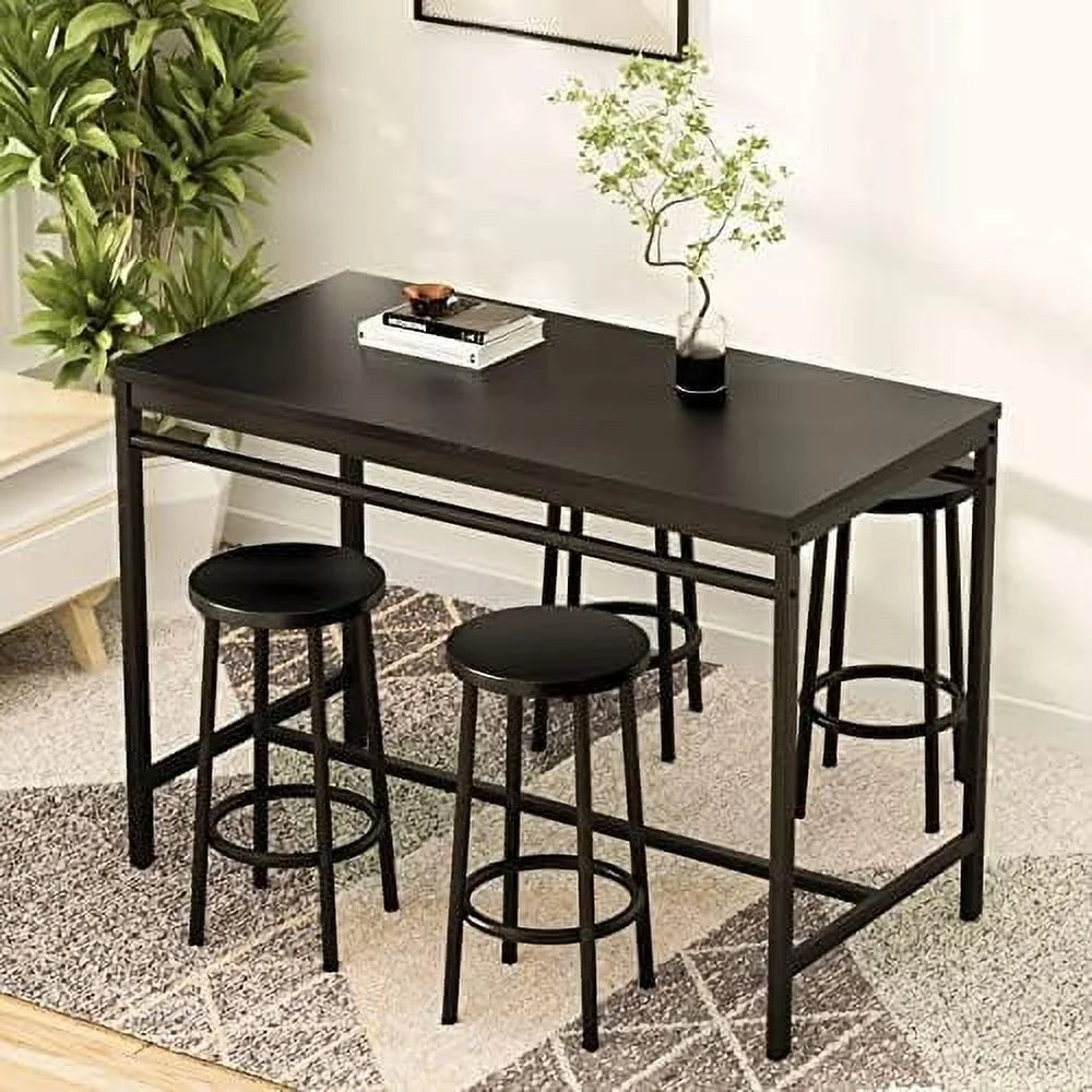 Dining Table Set for 4 with 4 Square Stools 5 Piece R769863