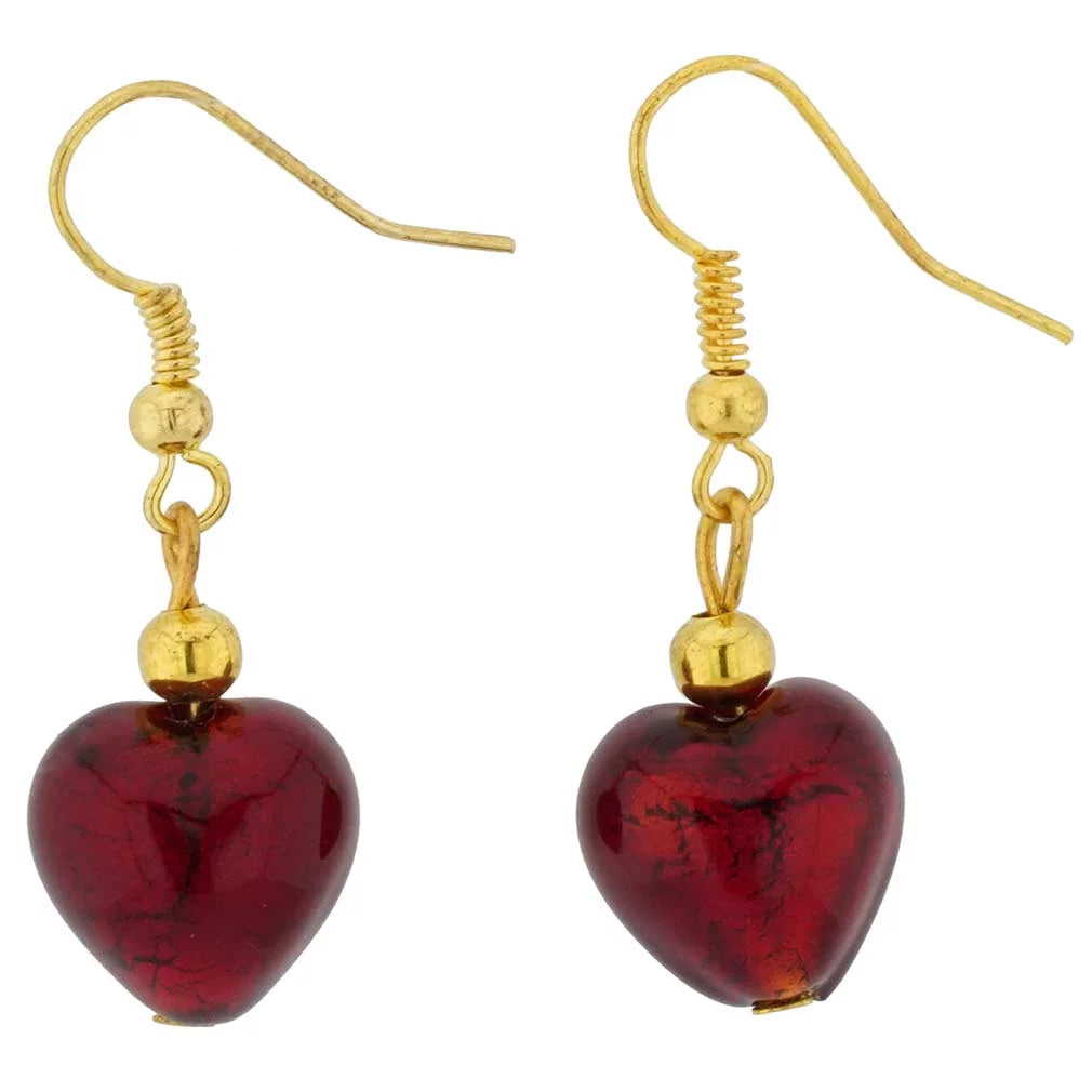 Ruby Red Murano Glass Heart Earrings I96282