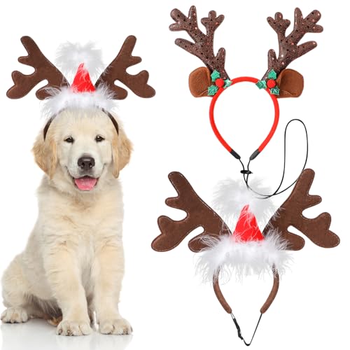2 Pack Dog Christmas Antlers Headbands U3937