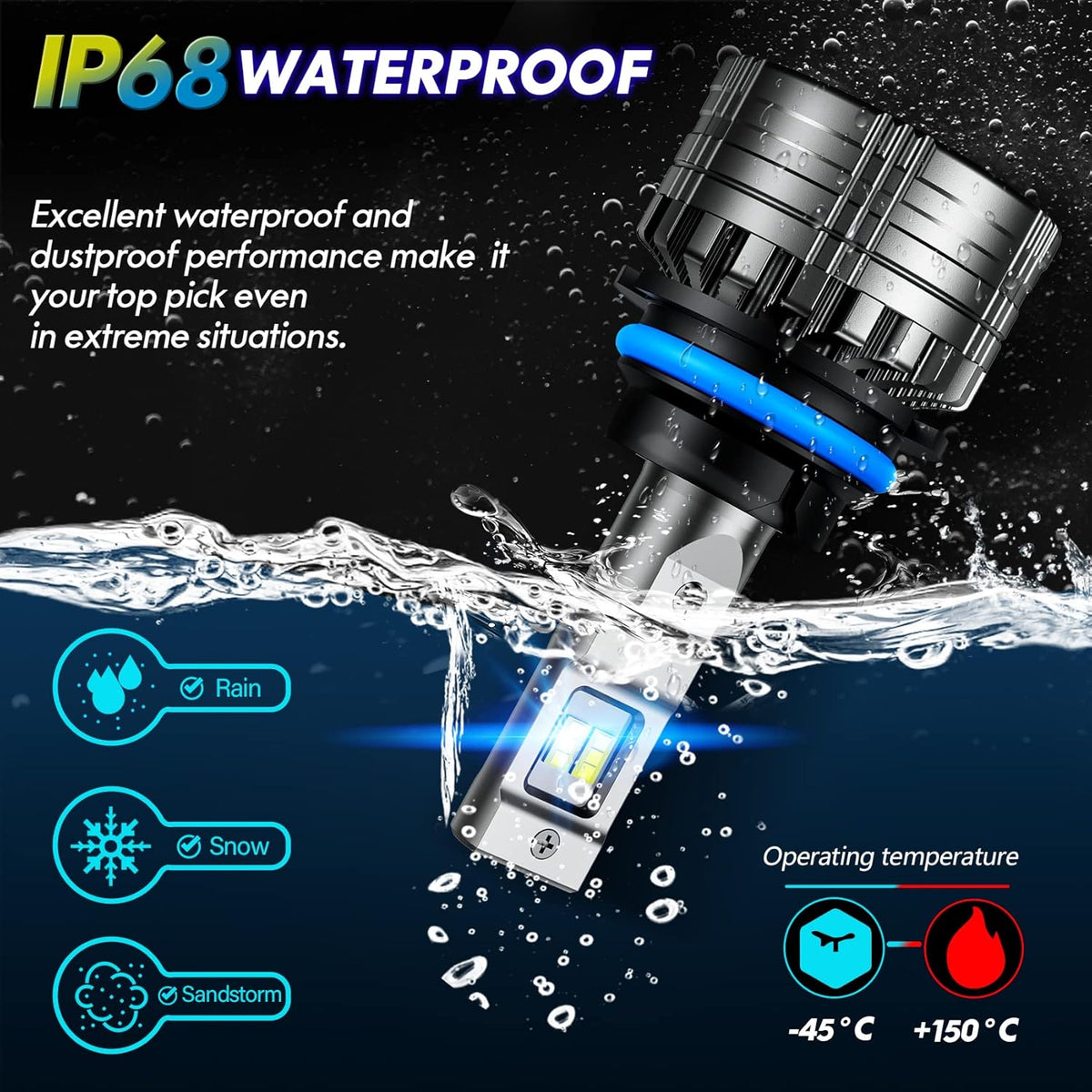 LED Headlight Bulbs Conversion Kit 6500K Cool White IP68 Waterproof, Pack of 2 S870662