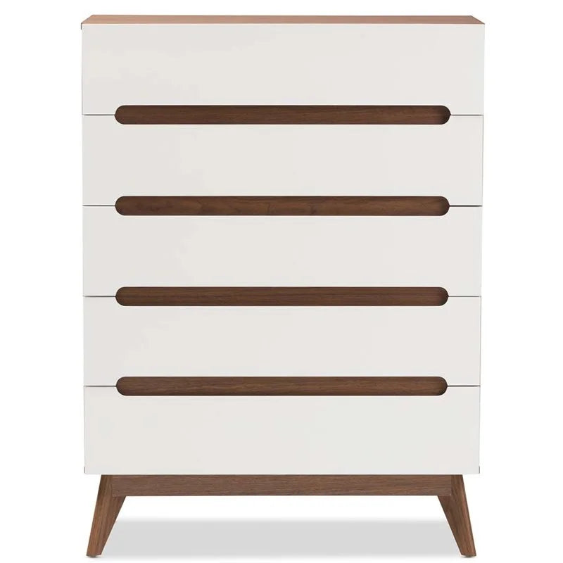 Mid Century Modern White and Walnut Chest and Nightstand Set P5536