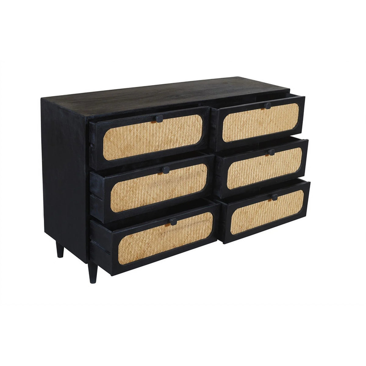 6 Woven Drawer Dresser with Solid Wood in Black Finish Y645