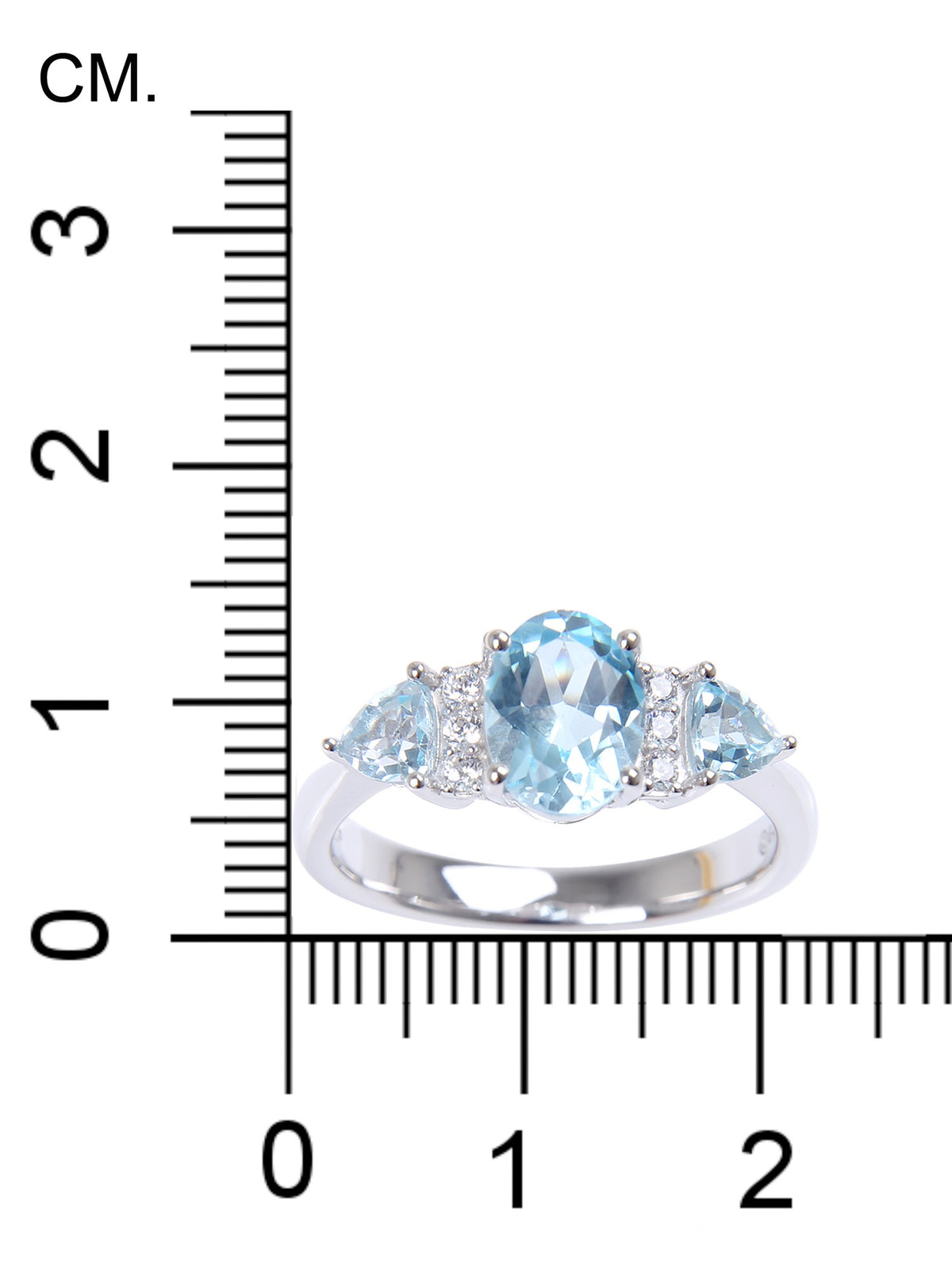 Oval & Trillion Cut Blue Topaz & CZ Three-Stone Ring in Sterling Silver E829
