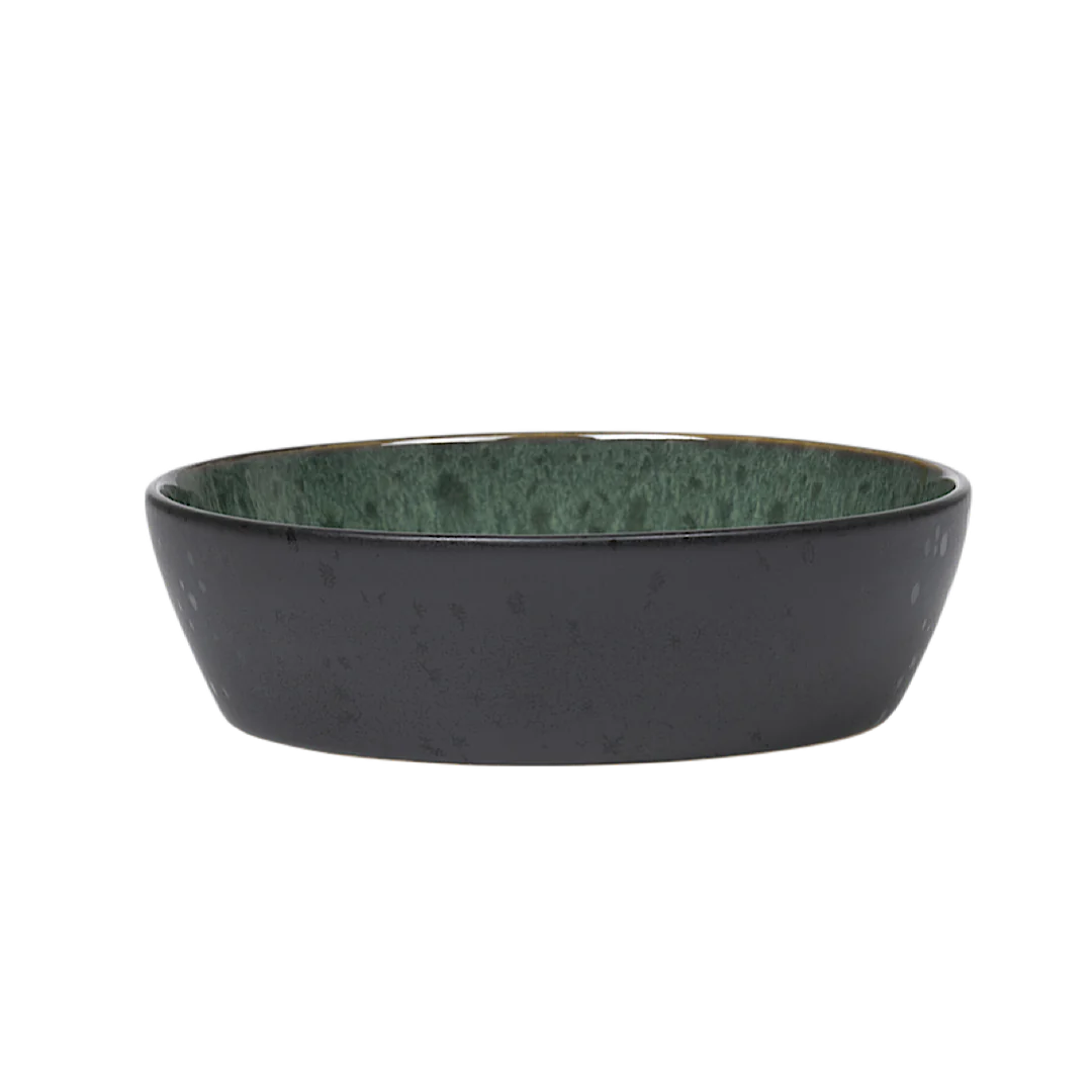 Stoneware Bowl Plate Deep 18cm Black/ Green A39903