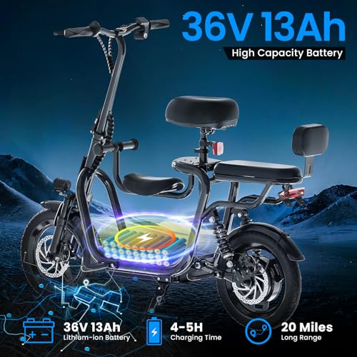 Black Electric Scooter with 3 Seats 350W Motor 14" Tire 20 Miles Range N334