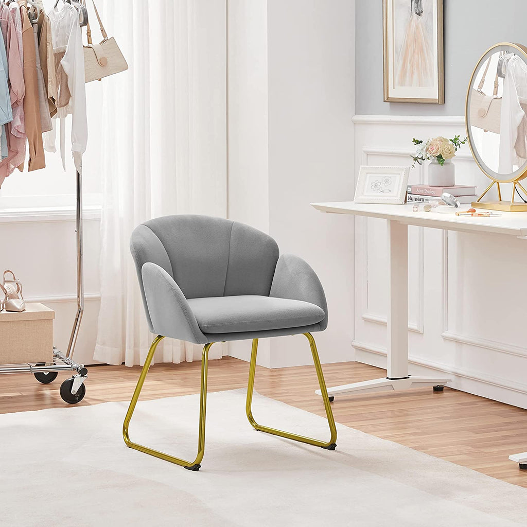 Gray Velvet Armchair with Golden Metal Legs W792