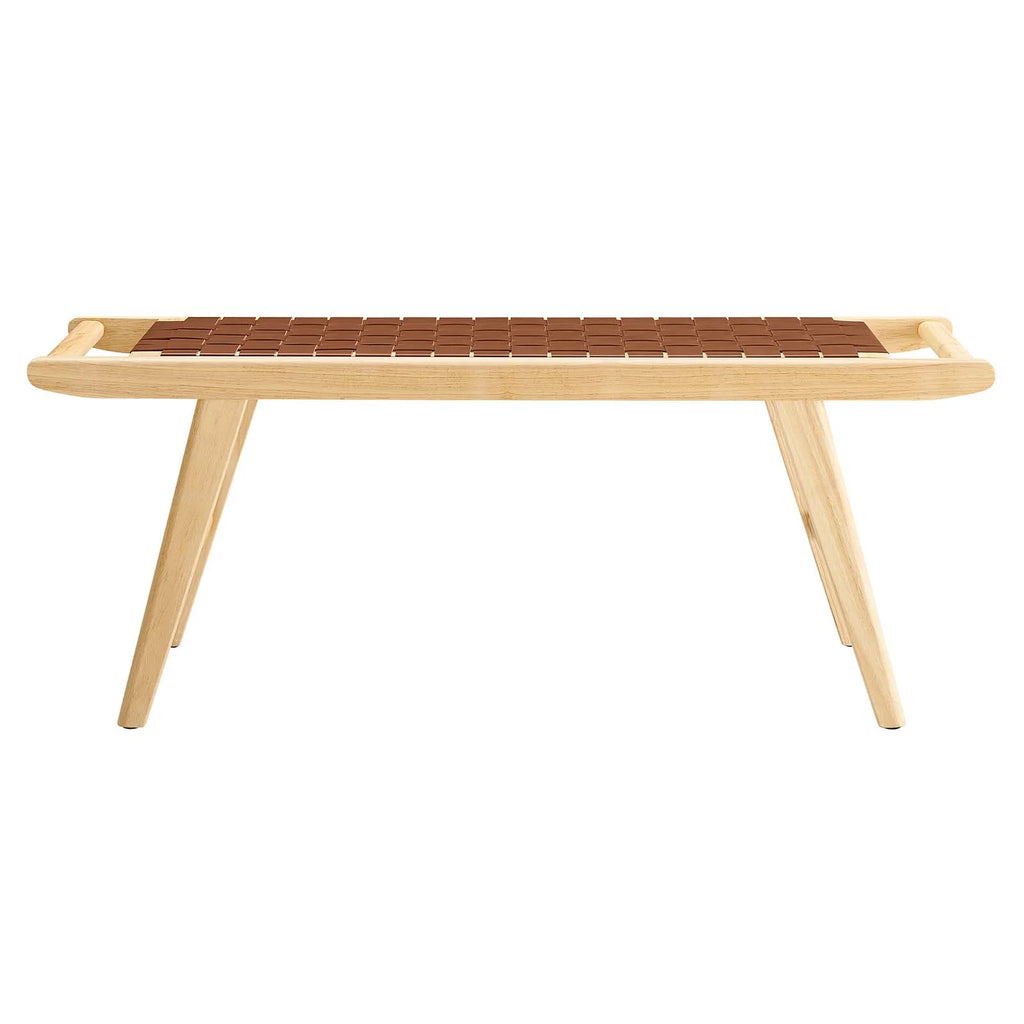 Natural Brown Faux Leather Wood Bench T4489