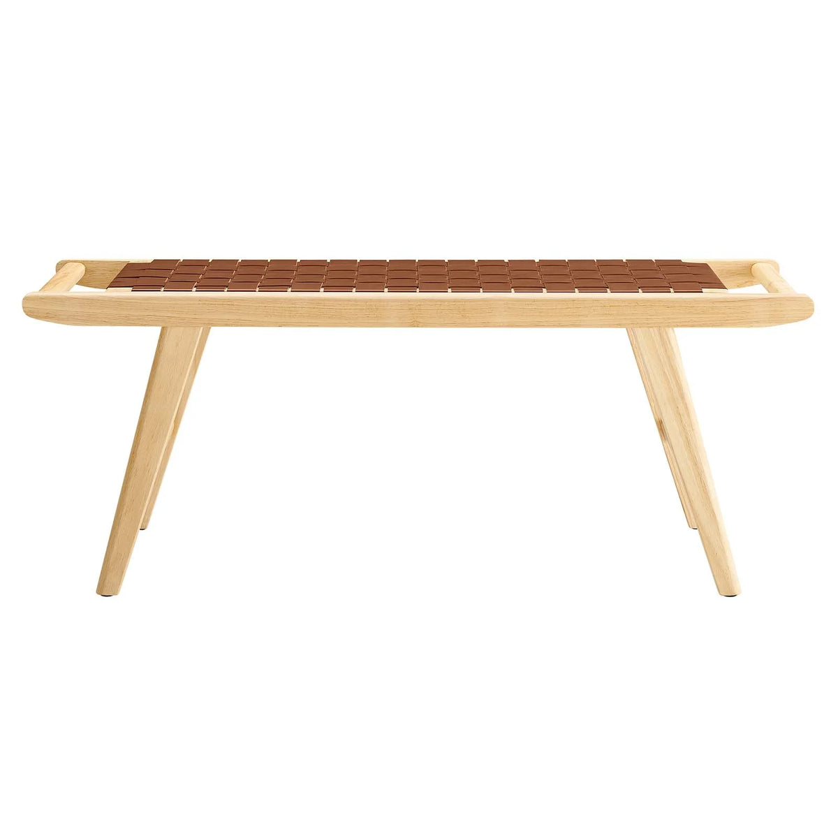 Natural Brown Faux Leather Wood Bench T4489