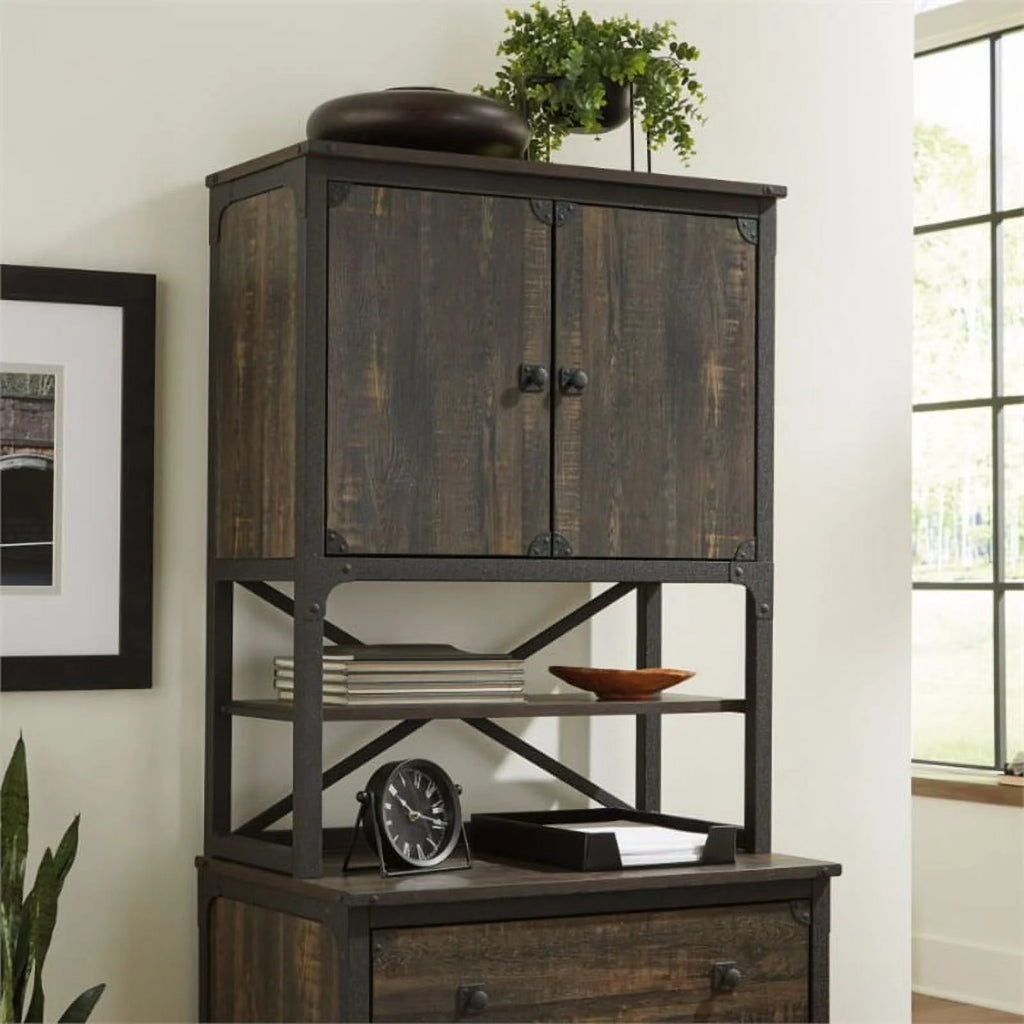 Engineered Wood Library Hutch in Carbon Oak Finish O102