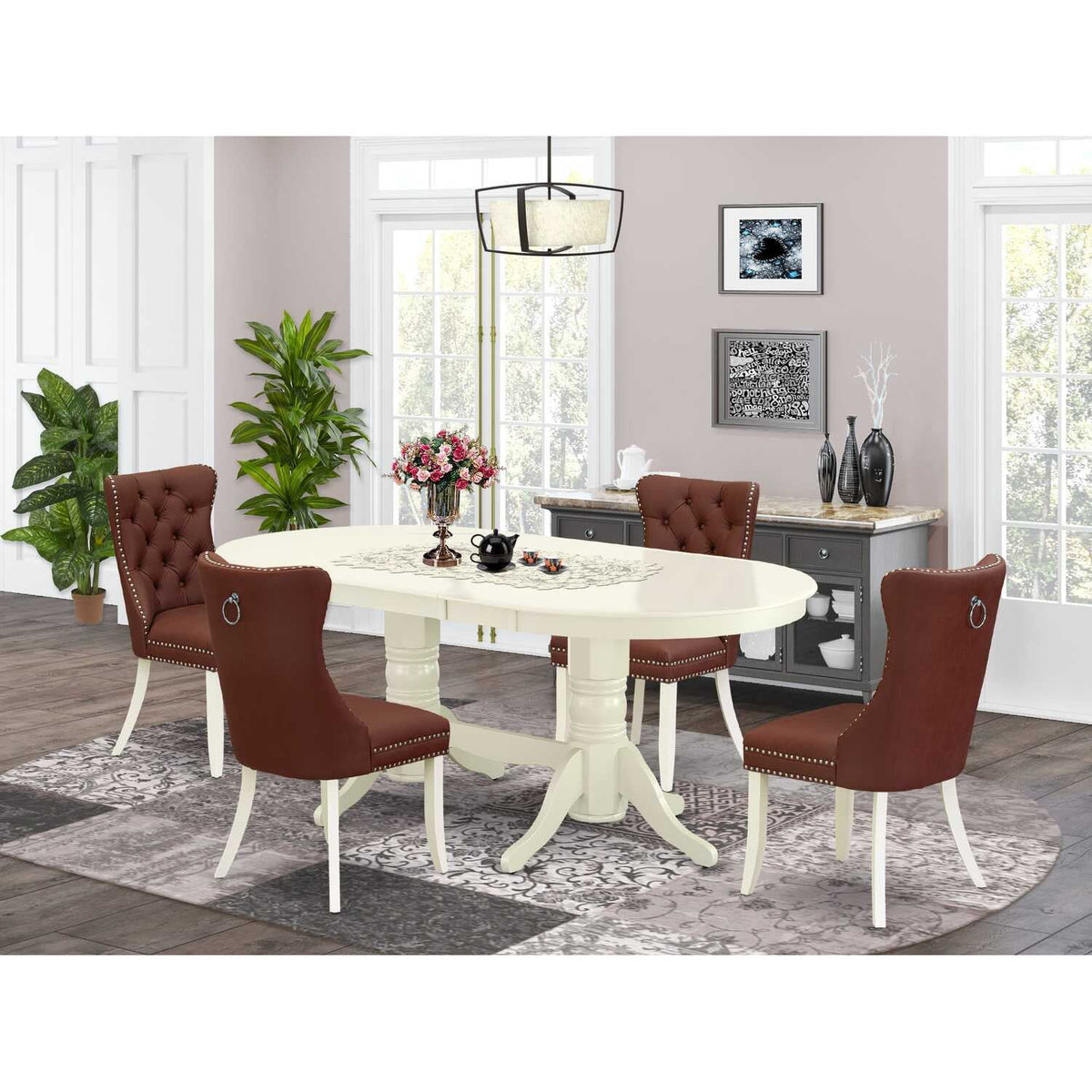 5 Piece Dinette Set with Oval Dining Table and 4 Upholstered Chairs I124846