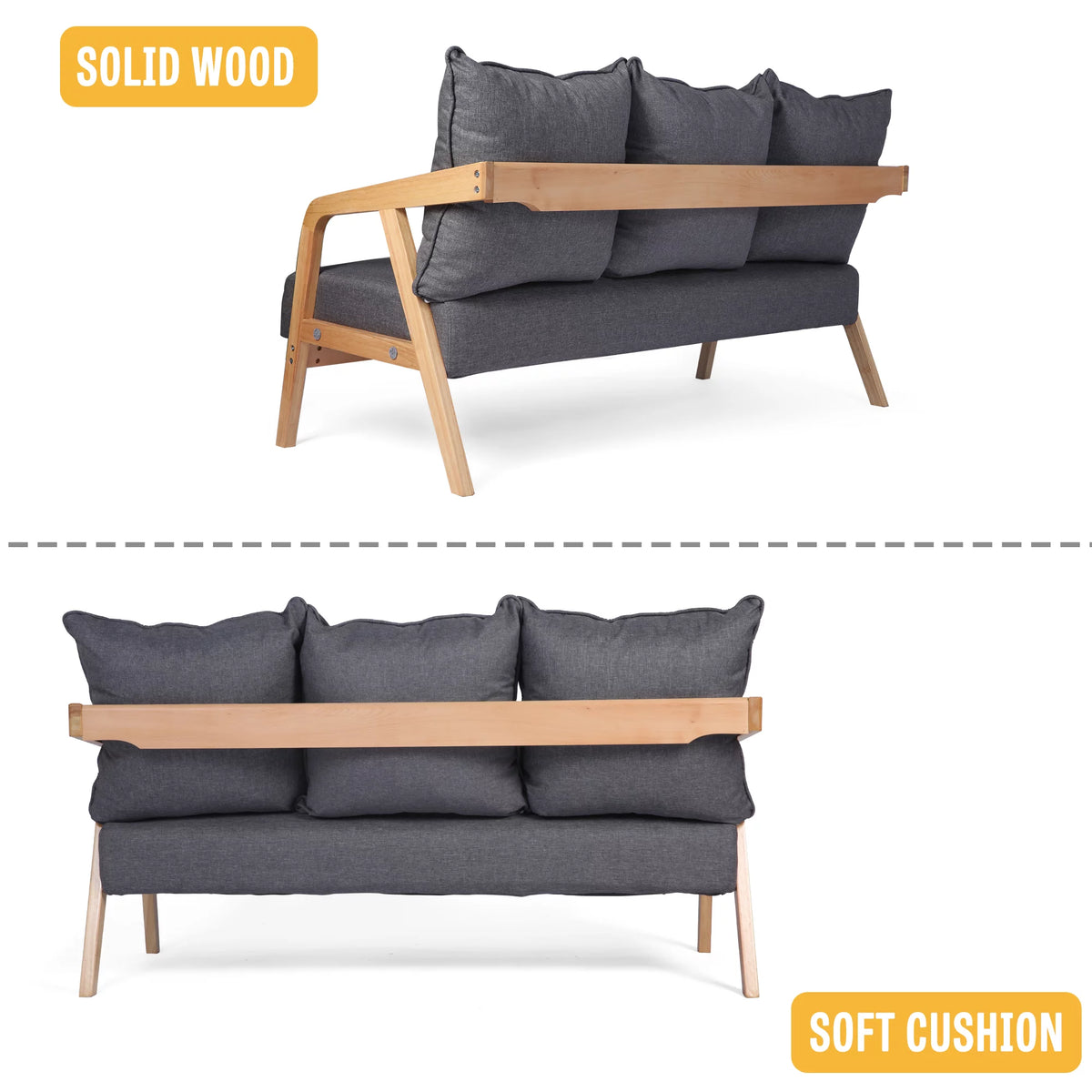 Grey Upholstered Sofa with Wooden Frame R737740