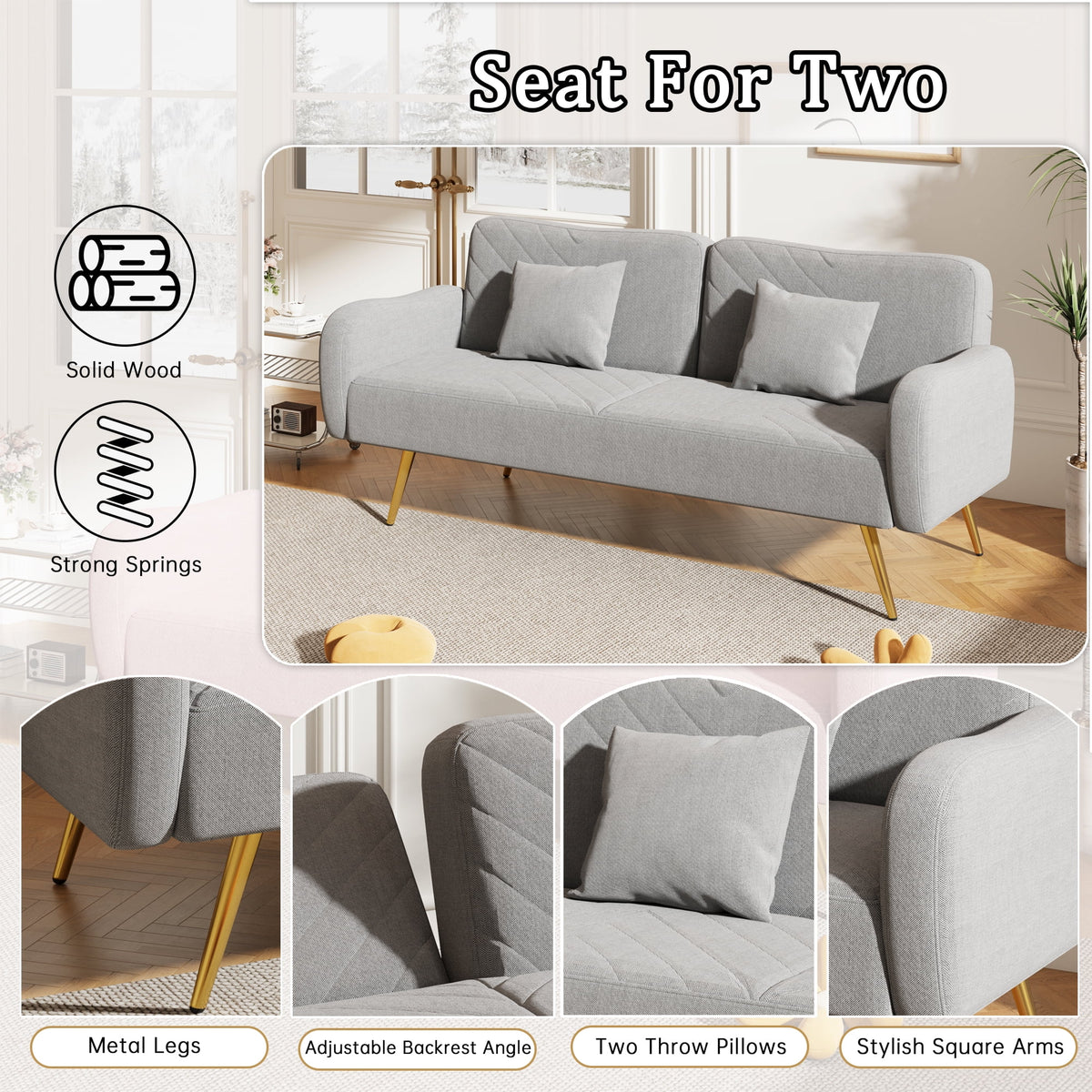 70.5" Linen Convertible Sleeper Sofa Bed with Adjustable Splitback M95019