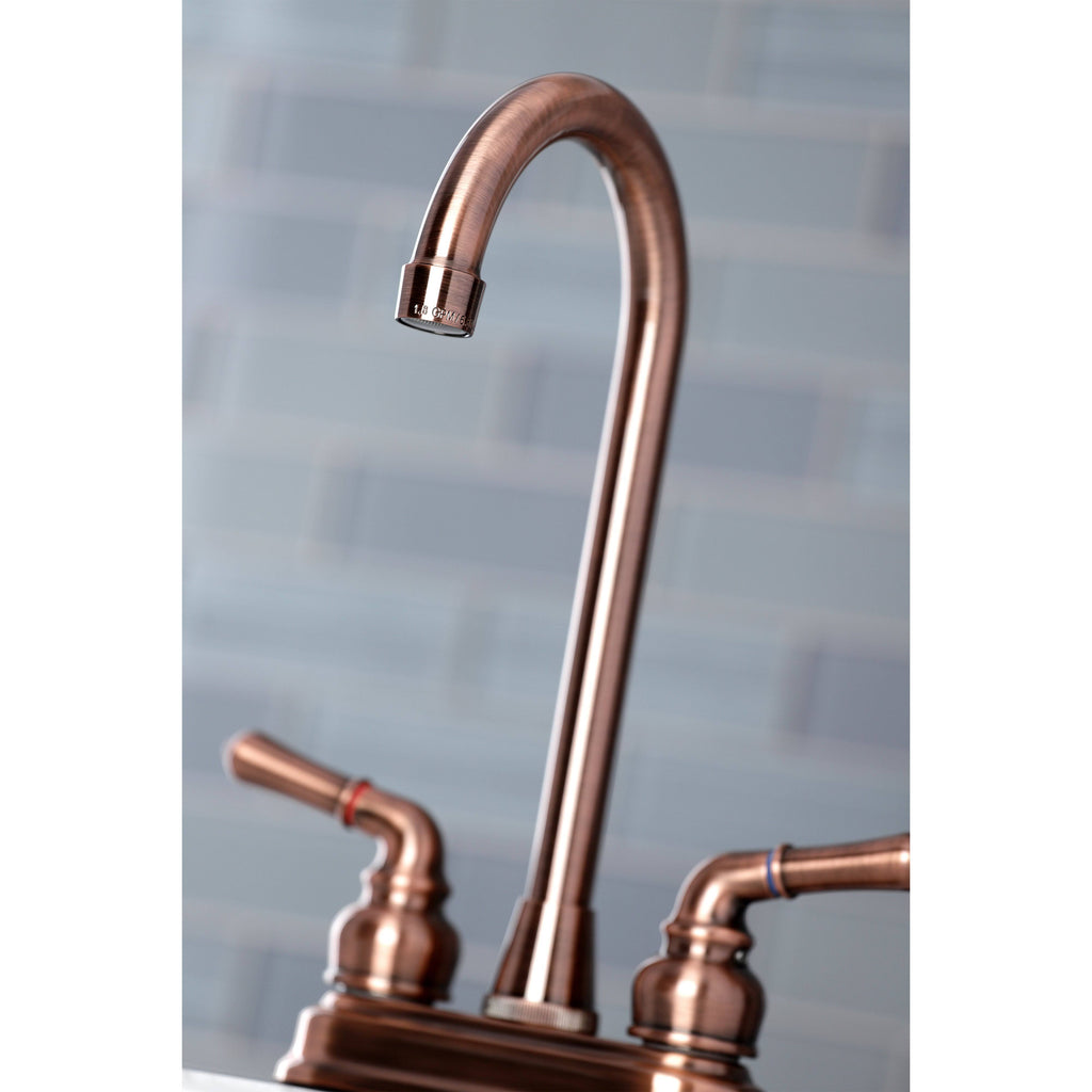 Satin Nickel & Polished Brass Two-Handle Centerset High-Arch Bar Faucet H525667