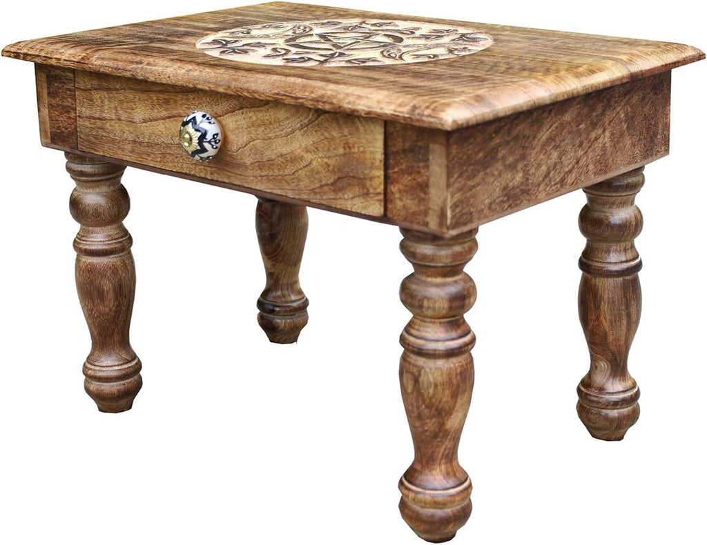 Solid Mango Wood Hand Carved Puja Shrine Altar Table U877