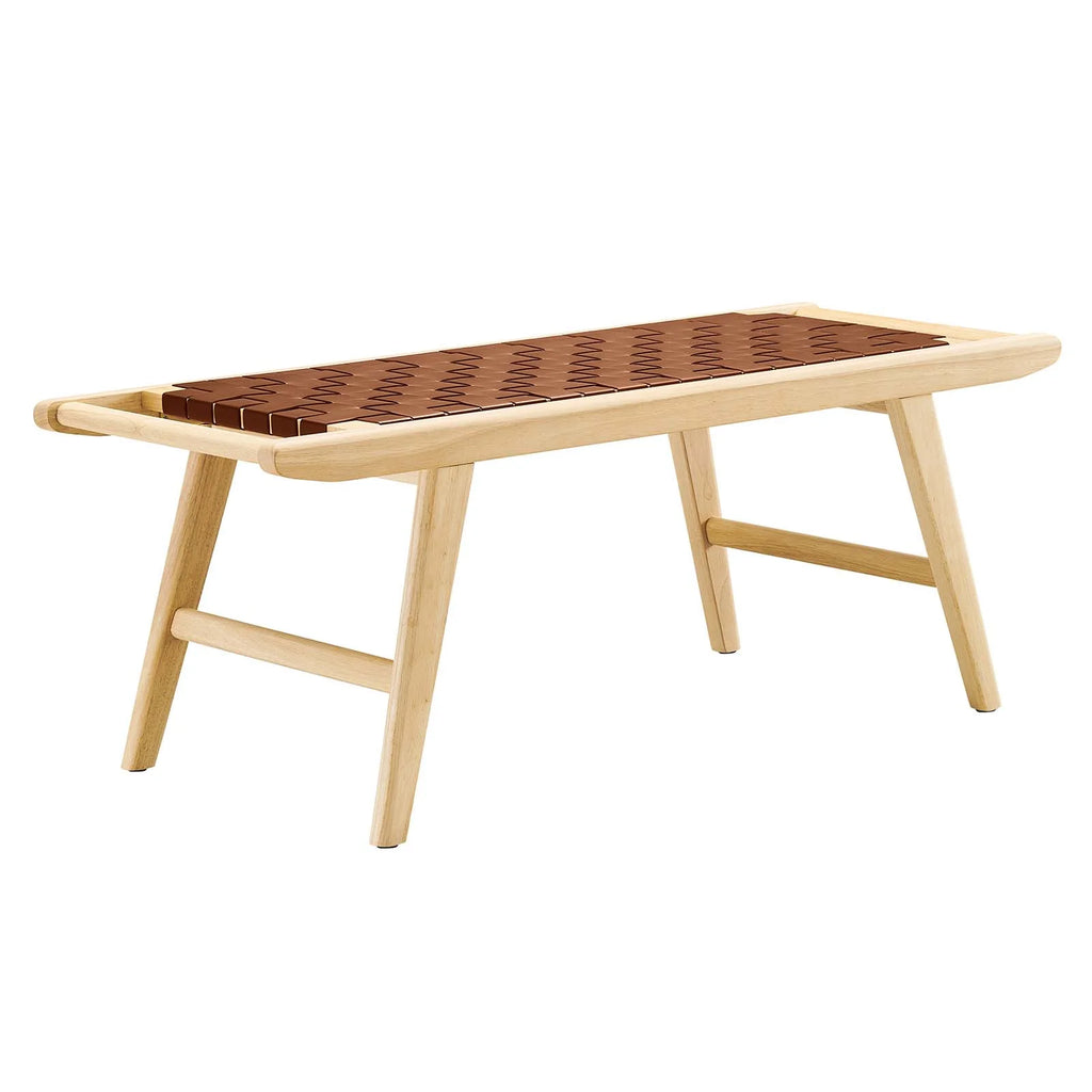 Natural Brown Faux Leather Wood Bench T4489