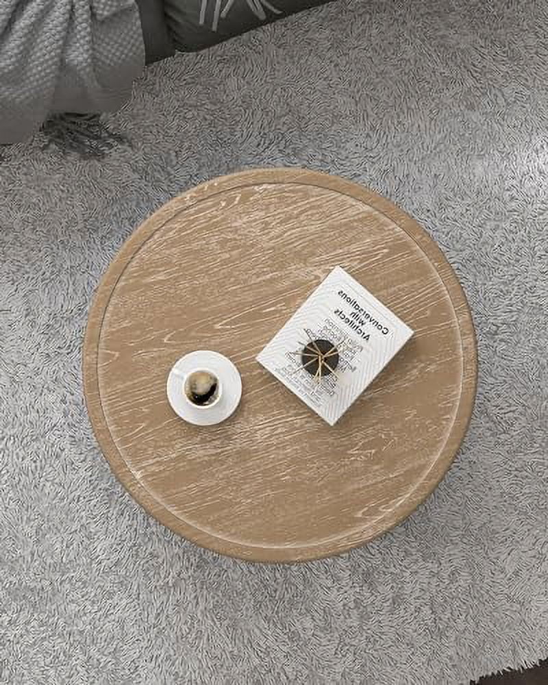 30'' Round Distressed Wood Coffee Table with Shelf L366