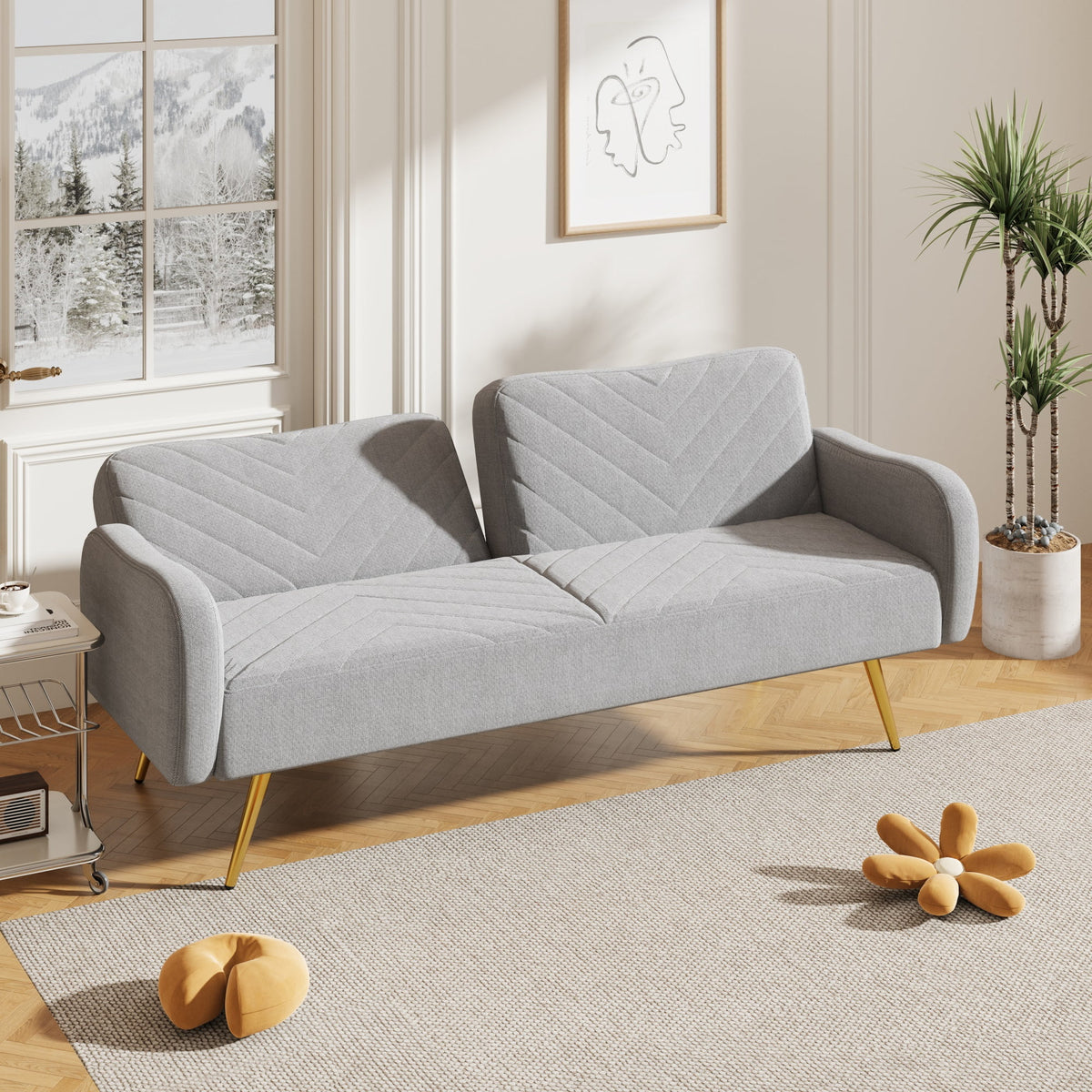 70.5" Linen Convertible Sleeper Sofa Bed with Adjustable Splitback M95019