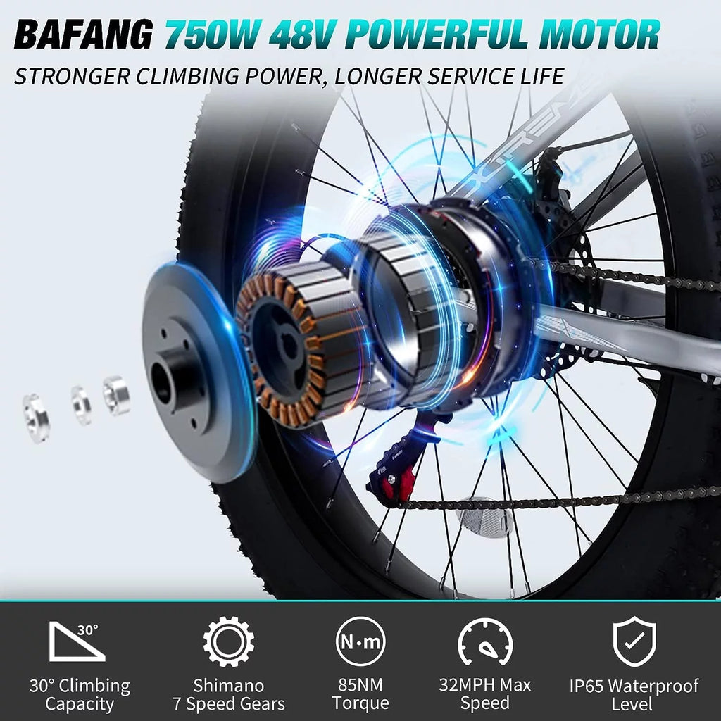 750W 48V 14AH Removable Battery 26" Fat Tire Electric Bike P420
