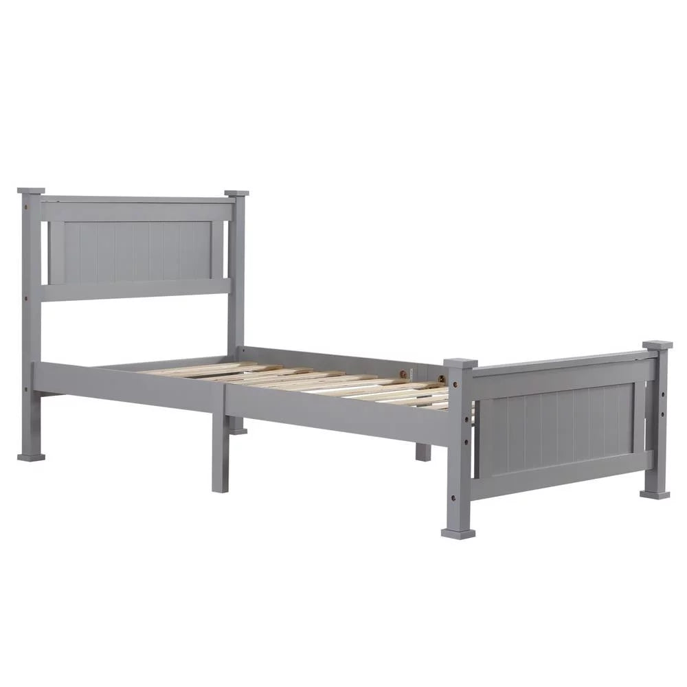 Gray Solid Pine Wood Twin Bed Frame with Headboard A1420