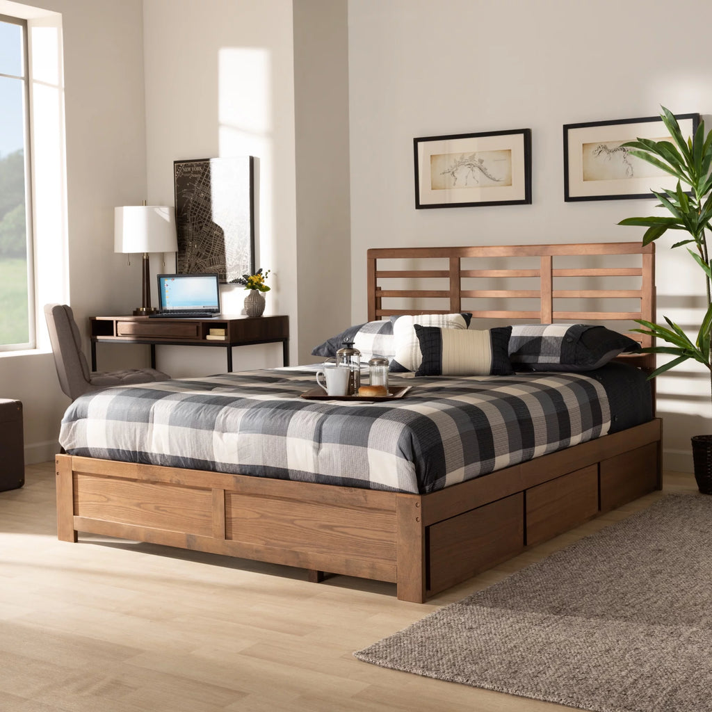Ash Walnut Brown Wood Full Size 3-Drawer Platform Storage Bed U58091