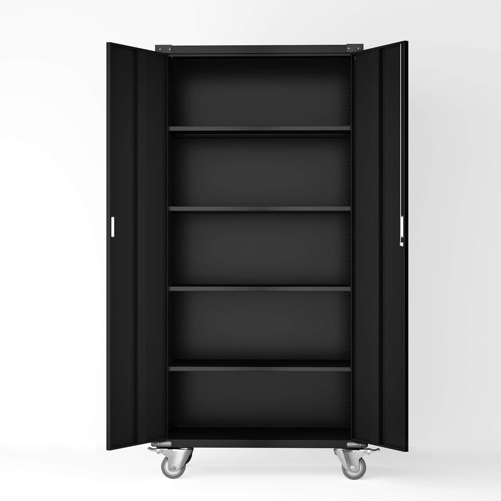 Black Steel Storage Cabinet with Wheels, 72'' Tall E32906