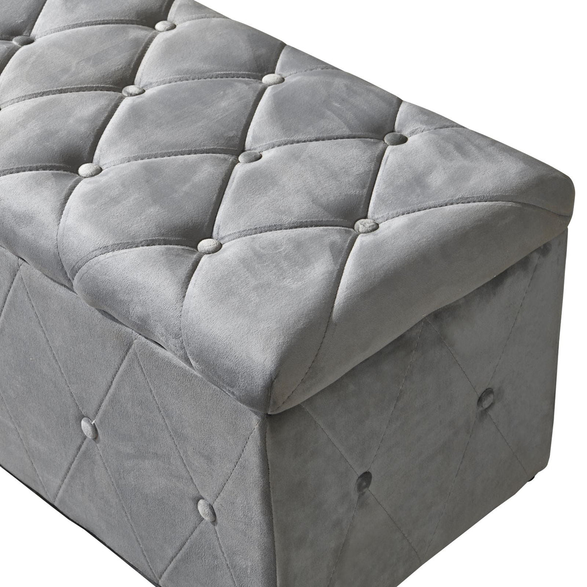Rectangular Velvet Ottoman Storage with Lids Gray U66789
