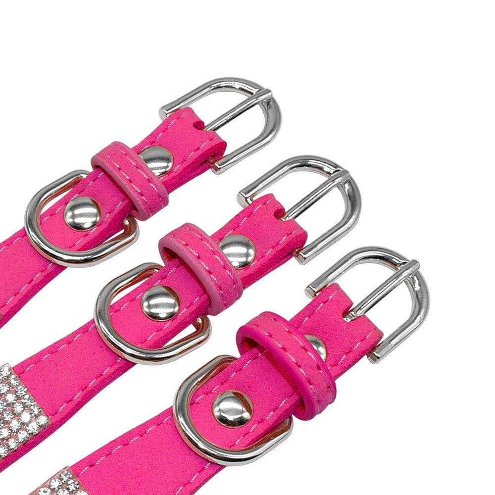 Rhinestone Soft Suede Leather Dog Cat Collar U2101