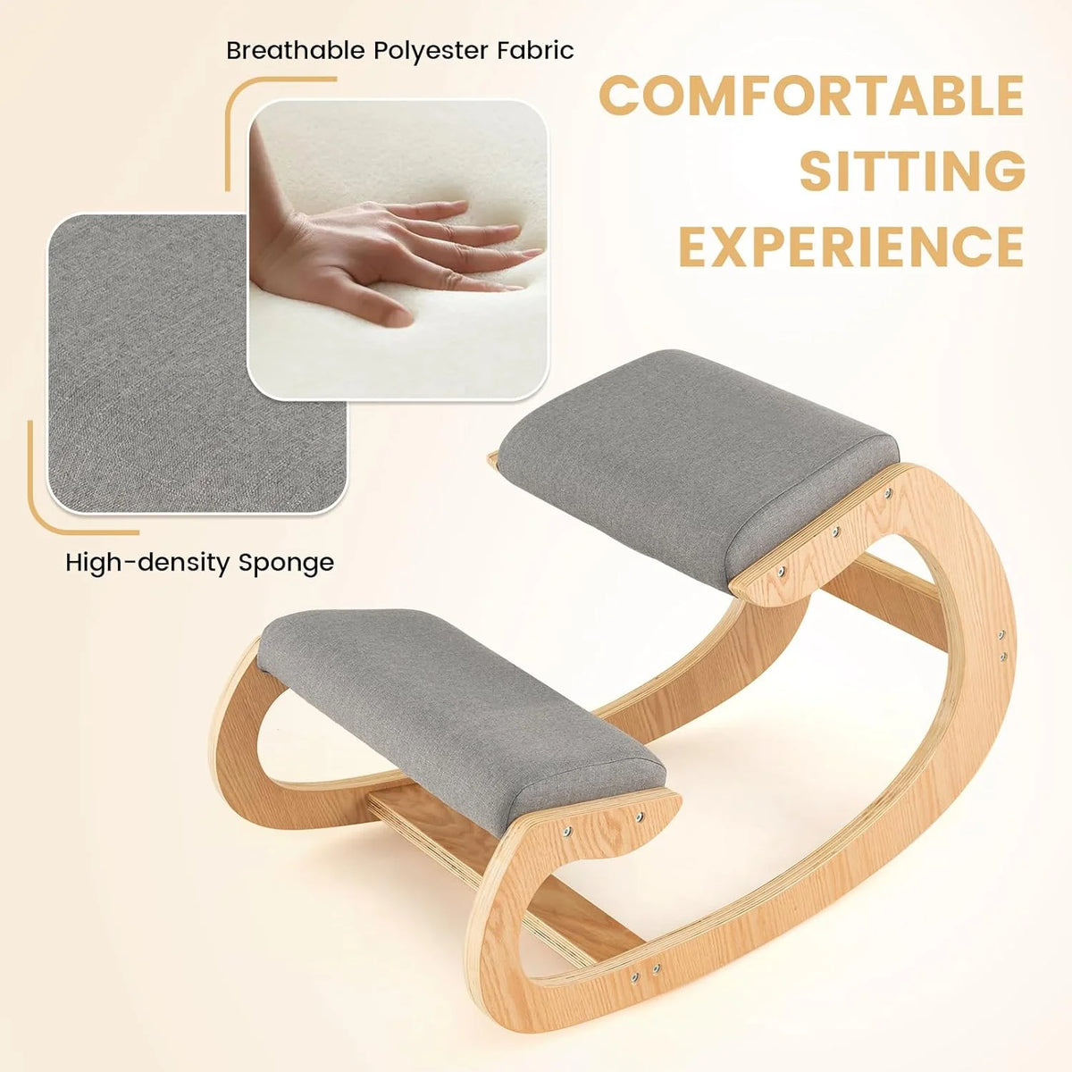 Ergonomic Kneeling Chair with Cushion Solid Wood Frame Gray A7259