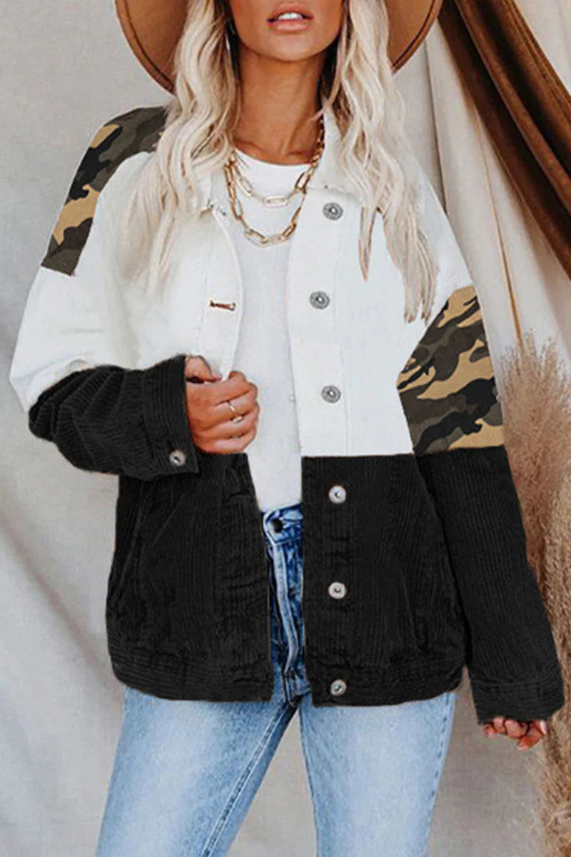 Camouflage Print Tassel Buckle Turndown Collar Outerwear N902111