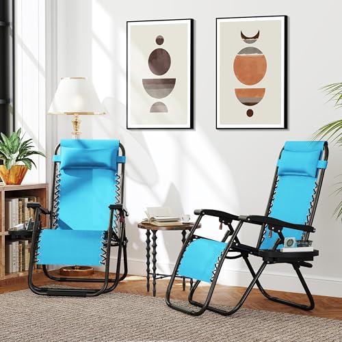 Zero Gravity Reclining Lounge Chairs Set of 2 Black O658