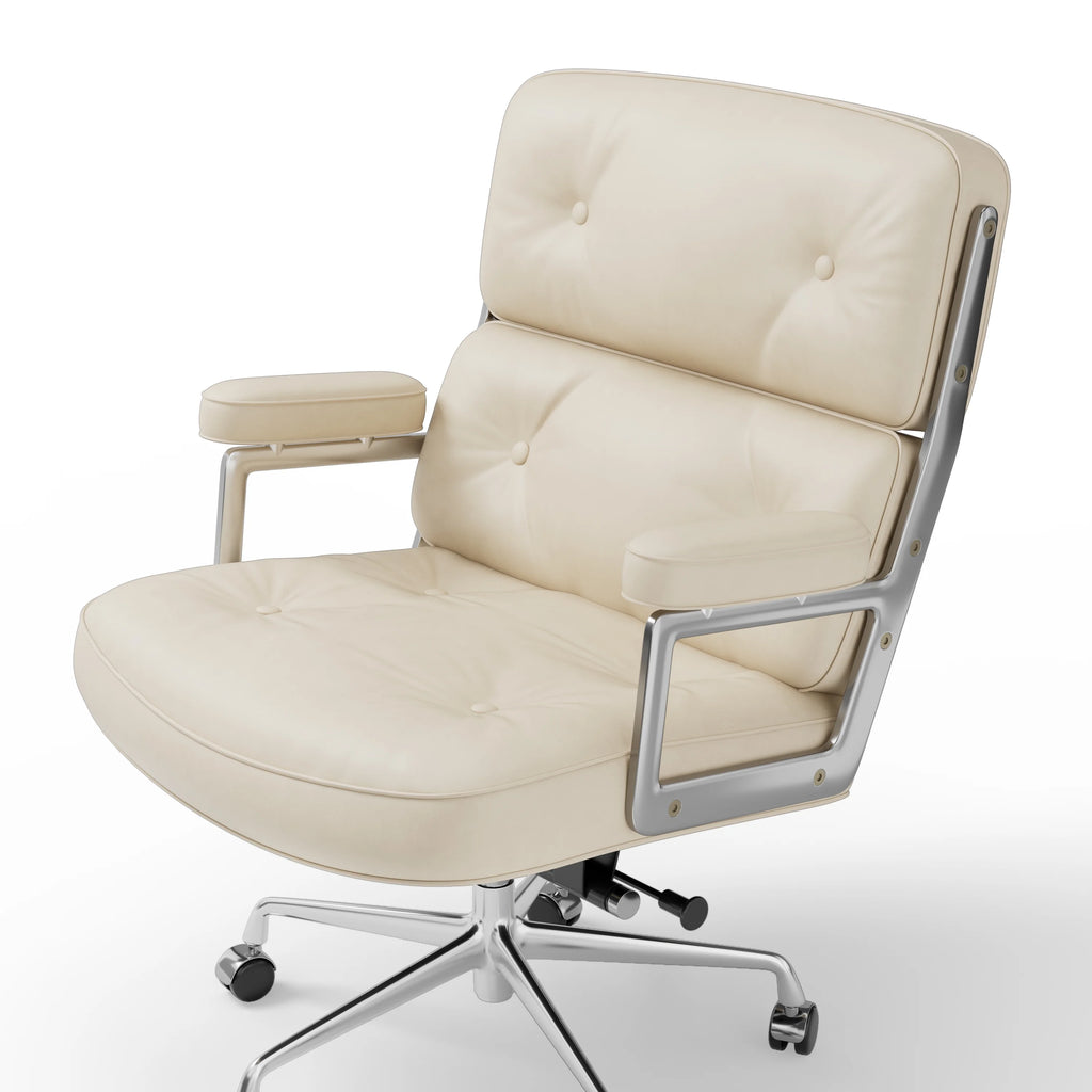 White Genuine Leather Office Chair J440