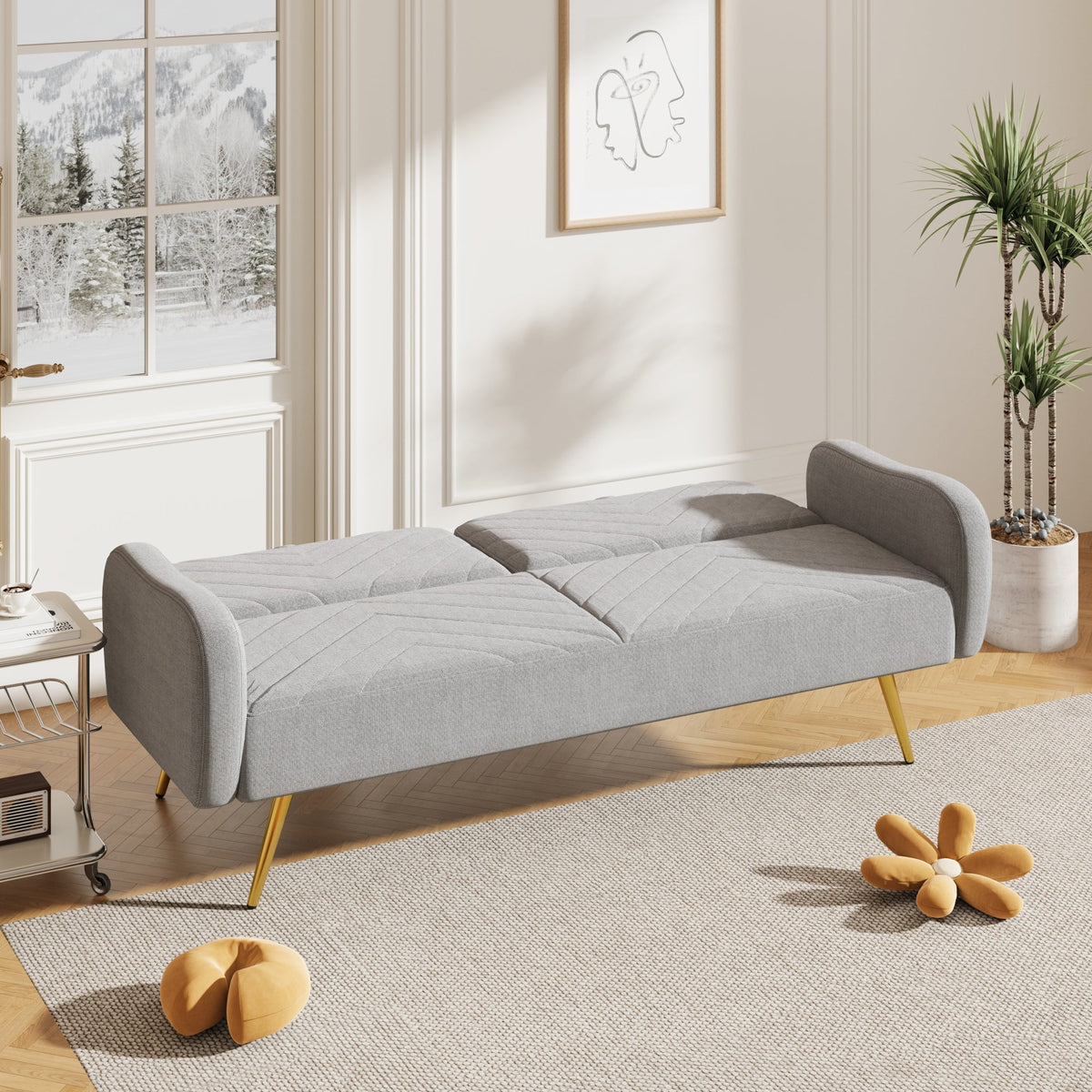 70.5" Linen Convertible Sleeper Sofa Bed with Adjustable Splitback M95019