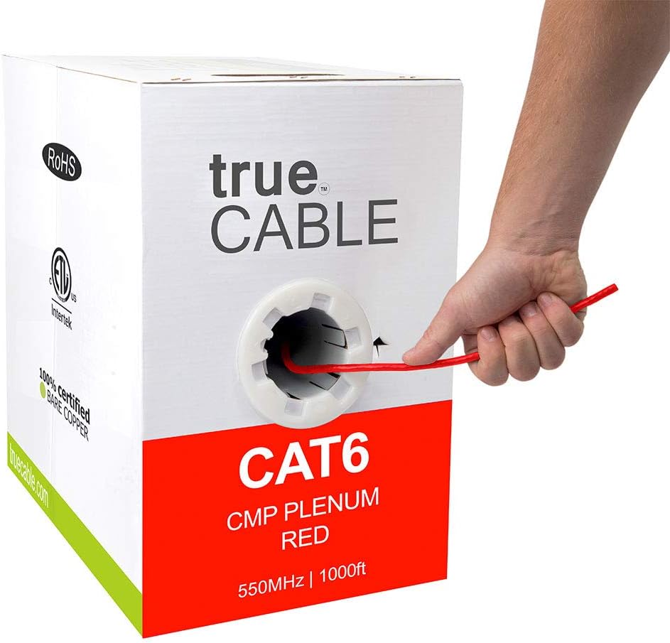 Cat6 Plenum 1000ft Yellow 23AWG 4 Pair Solid Bare Copper Bulk Ethernet Cable V281278