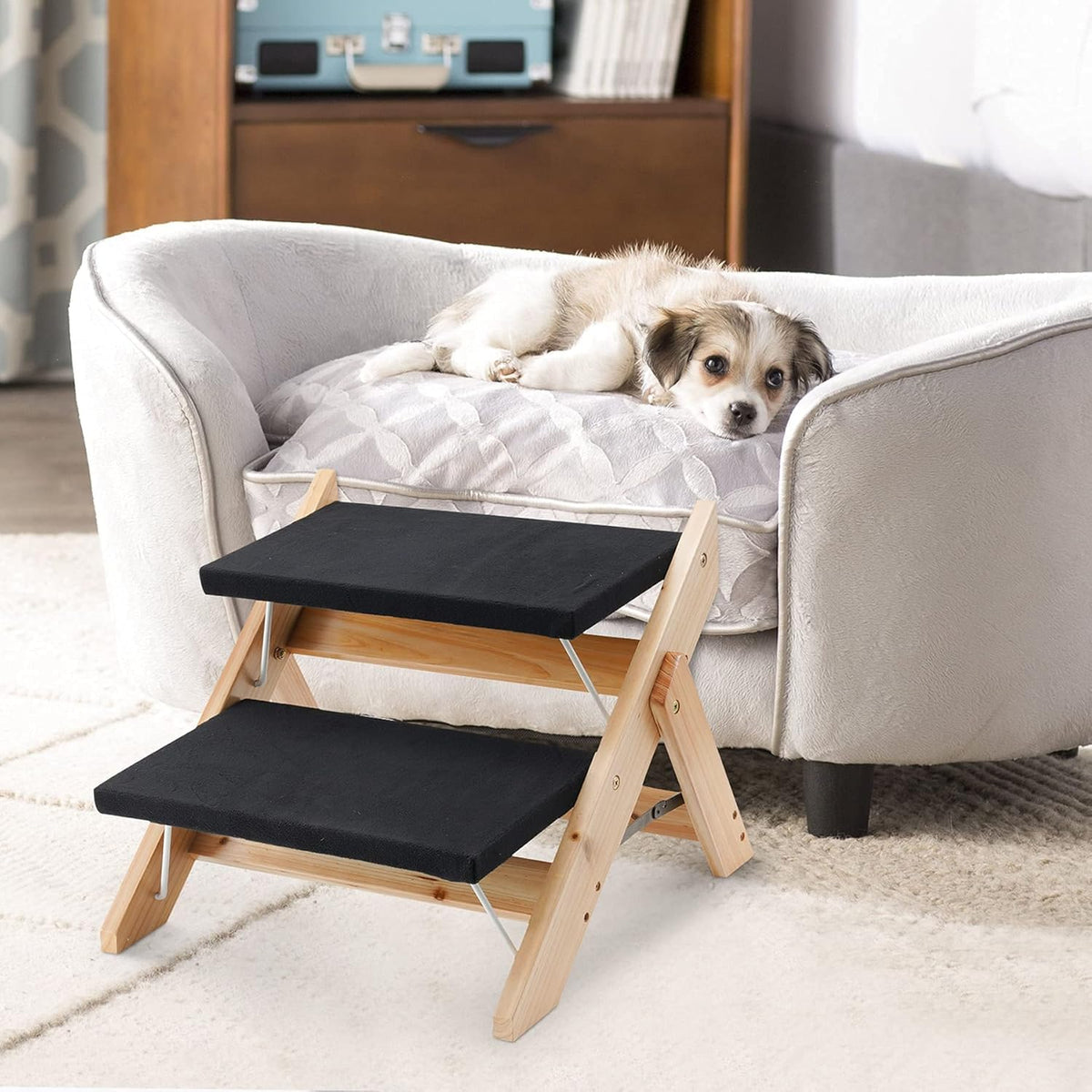 2-in-1 Foldable Wooden Pet Stairs with 2 Levels S2302