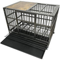 Heavy Duty Dog Crate Cage with Woodtop, Steel Kennel, Double Door and Tray K569