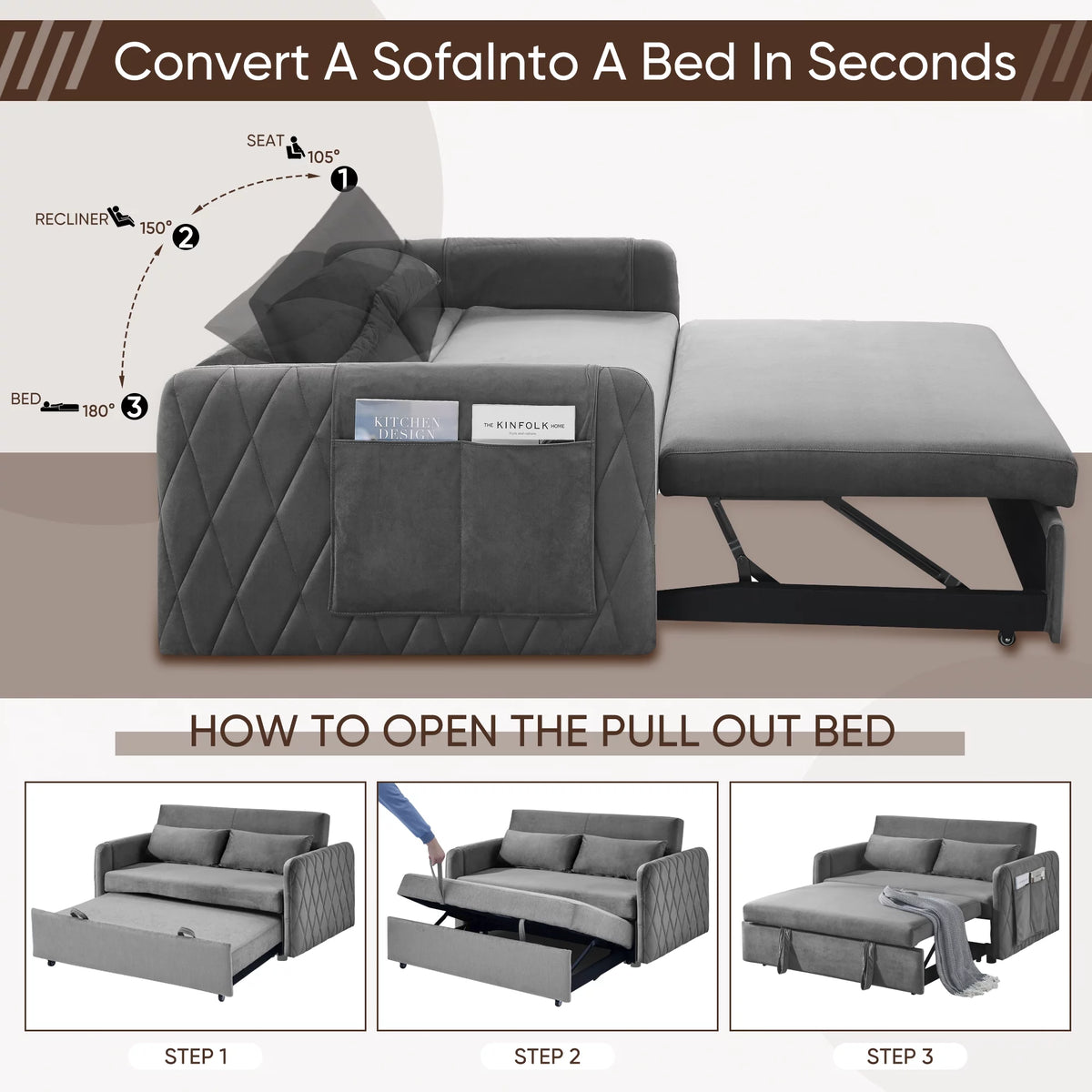 Gray 2-Seat Futon Sofa Bed Q2498