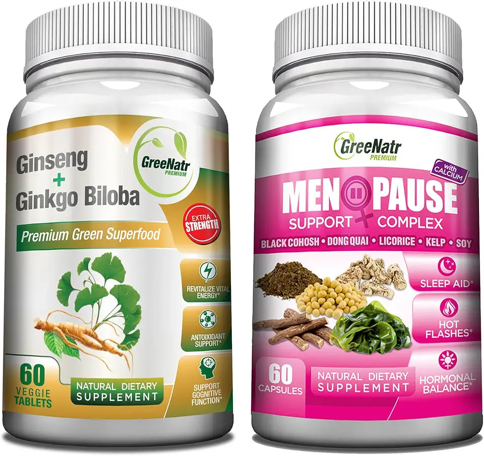 Herbal Menopause Support and Ginseng Ginkgo Biloba Energy Brain Focus Booster L44083