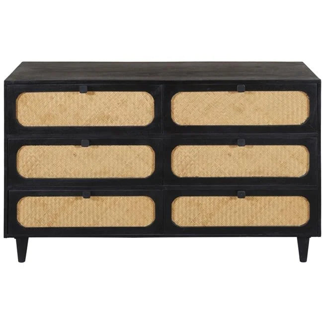 6 Woven Drawer Dresser with Solid Wood in Black Finish Y645