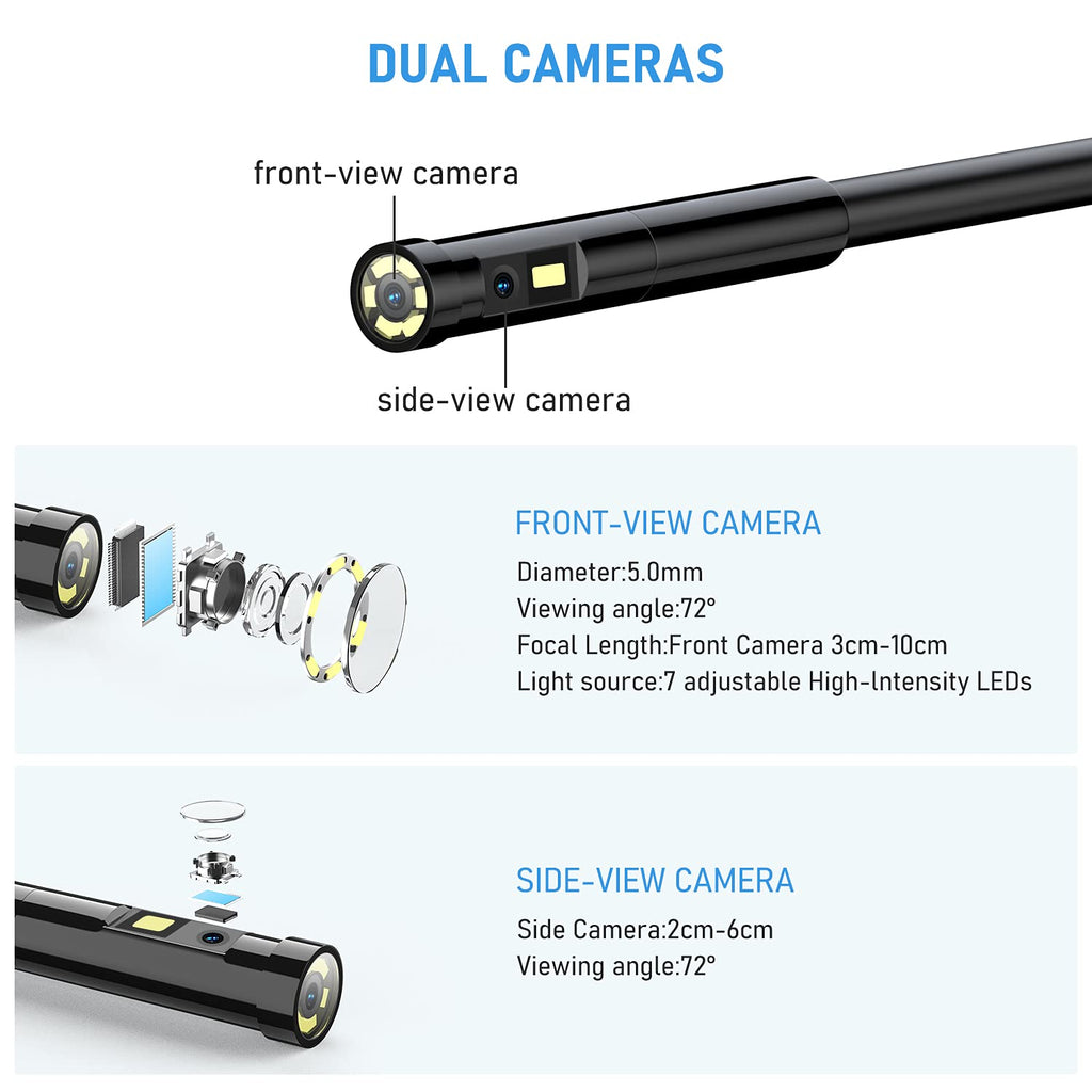 Triple Lens Industrial Endoscope Camera with 4.3'' IPS Screen 1080P HD Waterproof A3715