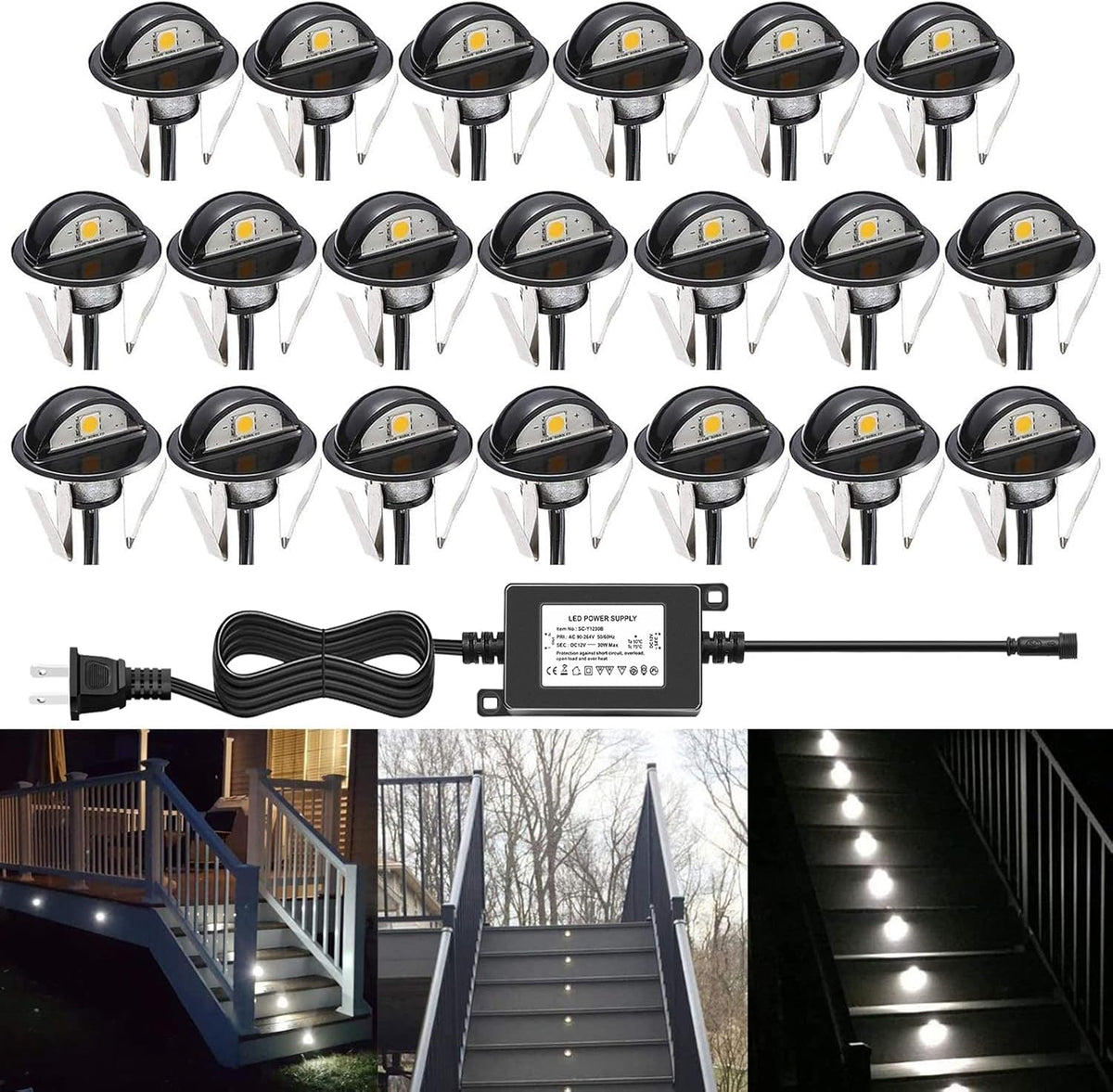 LED Deck Stair Lighting Kit, Low Voltage IP65 Indoor Outdoor Recessed Step Lights, Bronze, Pack of 10 R797