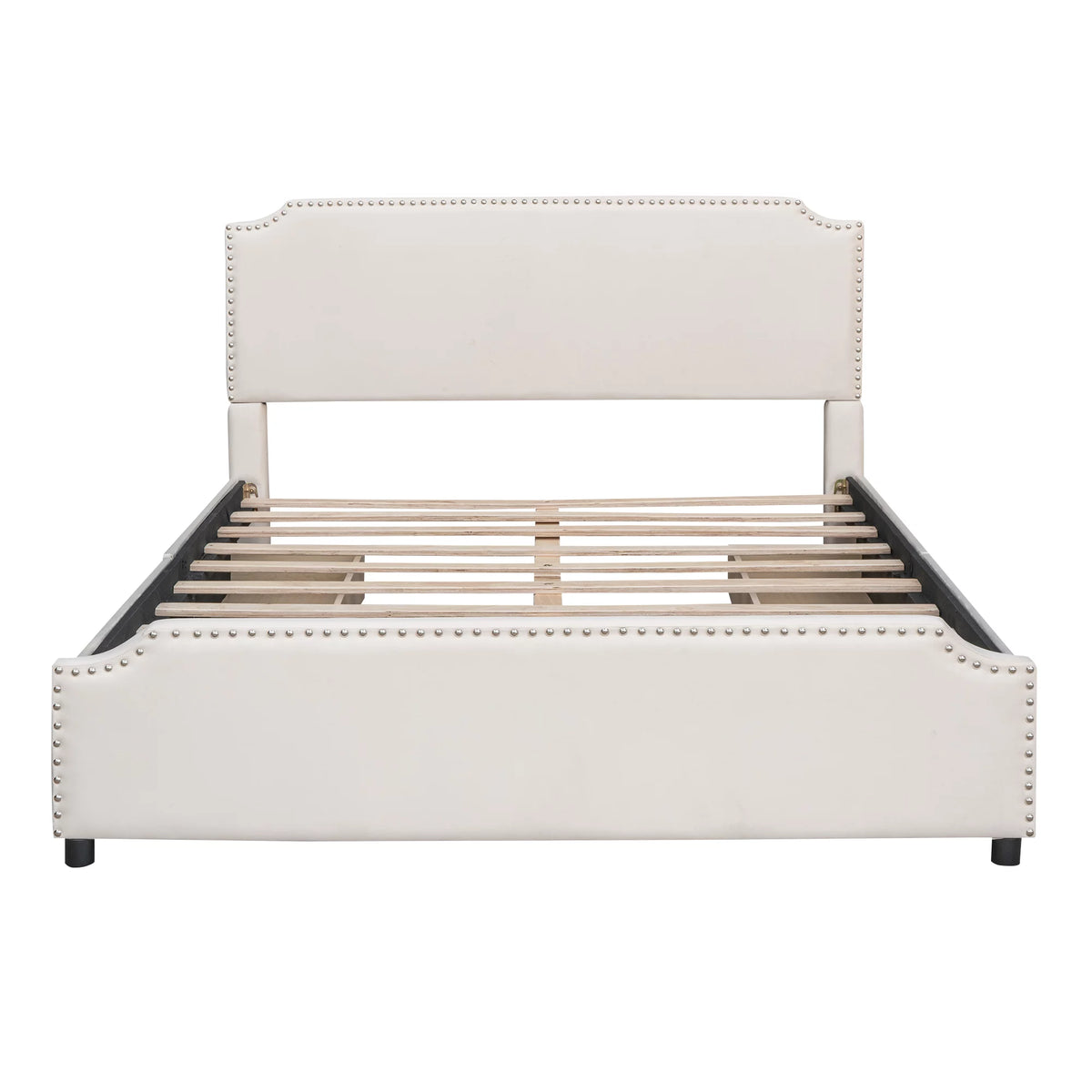 Beige Velvet Queen Size Bed with 4 Storage Drawers I252