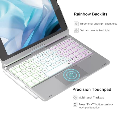 iPad 9th Generation Case with Keyboard, 360° Rotatable Backlit Keyboard with Pencil Holder for 10.2 inch iPad 9th Gen 2021/ 8th Gen 2020/ 7th Gen 2019 and iPad Air 3 / Pro 10.5" - Rose Gold N63931