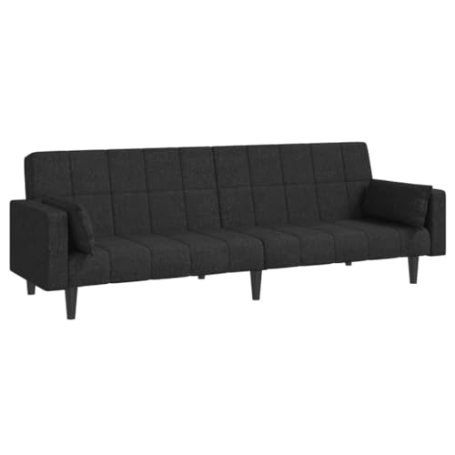 2-Seater Black Fabric Convertible Sleeper Sofa Bed with Two Pillows L109