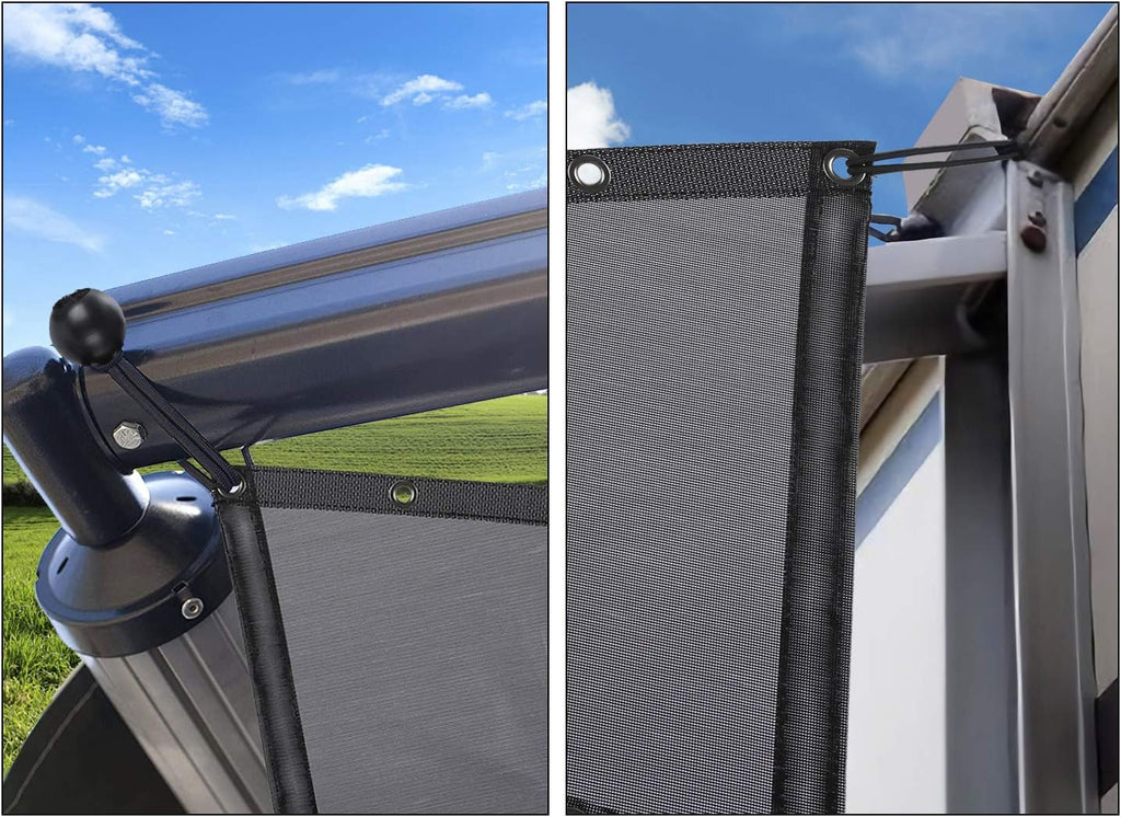 RV Awning Shade Screen 9'X7' Black Mesh Sunshade Pack of 2 D9604